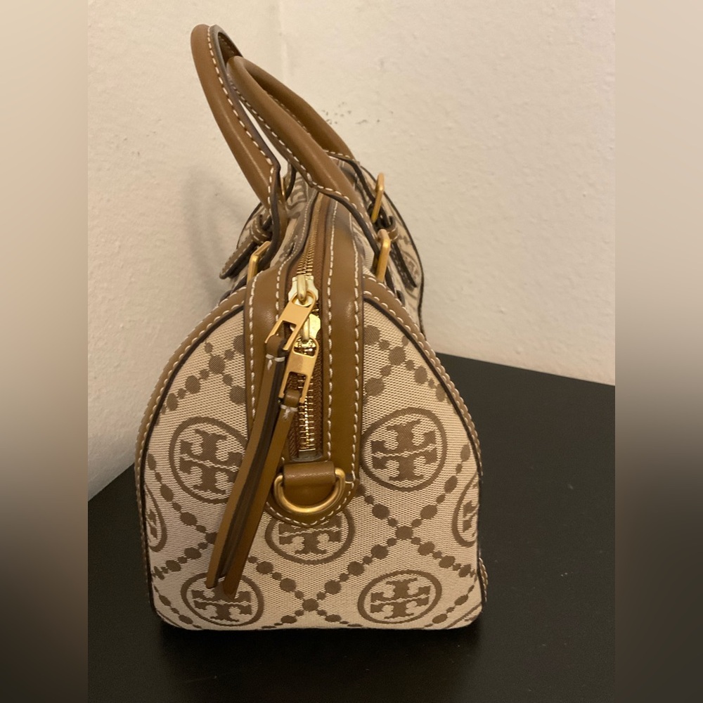 EUC Tory Burch Beige and Brown Logo Canvas Satchel - Picture 4 of 7